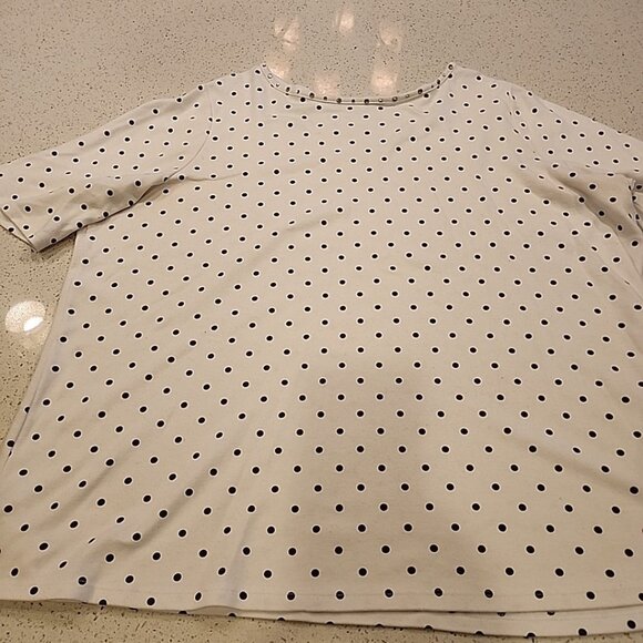 Quacker Factory 2x White Black Polka-dot T-Shirt Rhinestones Neckline - Picture 1 of 5